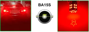 LED Лед Крушки, 30 SMD, BA15S 1156 (P21W), Срещуположни пинове (180°), Opposite, 12V, Червена Светлина