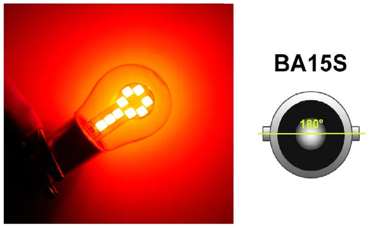 LED Лед Крушки, 18 SMD, BA15S 1156 (P21W), Срещуположни пинове (180°), Opposite, 12V, Червена Светлина - 0