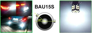 LED Лед Крушки, 30 SMD, BAU15S 1156 (PY21W), Асиметрични, Разминати пинове (150°) , Offset, 12V, Бяла Светлина