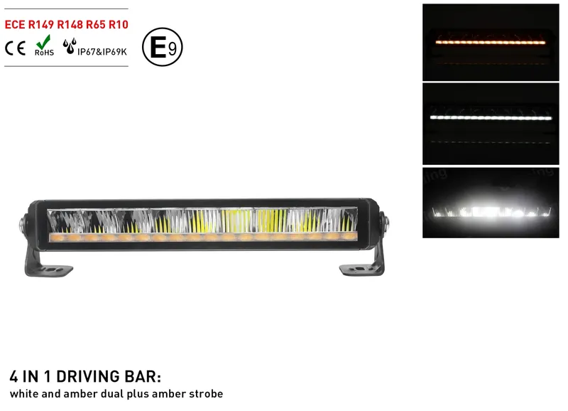 35.5 см Висококачествен 4 в 1 Led Bar Лед Бар Диоден Прожектор DRL с бяла габаритна светлина и оранжева аварийна блиц 50W 2100LM - 0