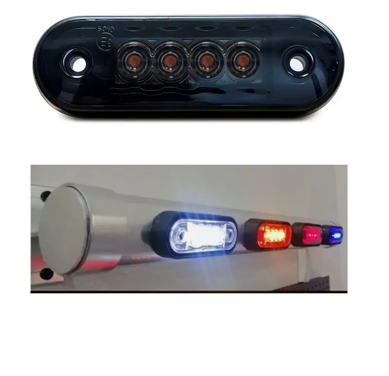 Опушен LED габарит, маркер, токос, Оранжев, 4 диода, 12V-24V - с извит гръб за монтаж на Ролбар, Булбар - 0