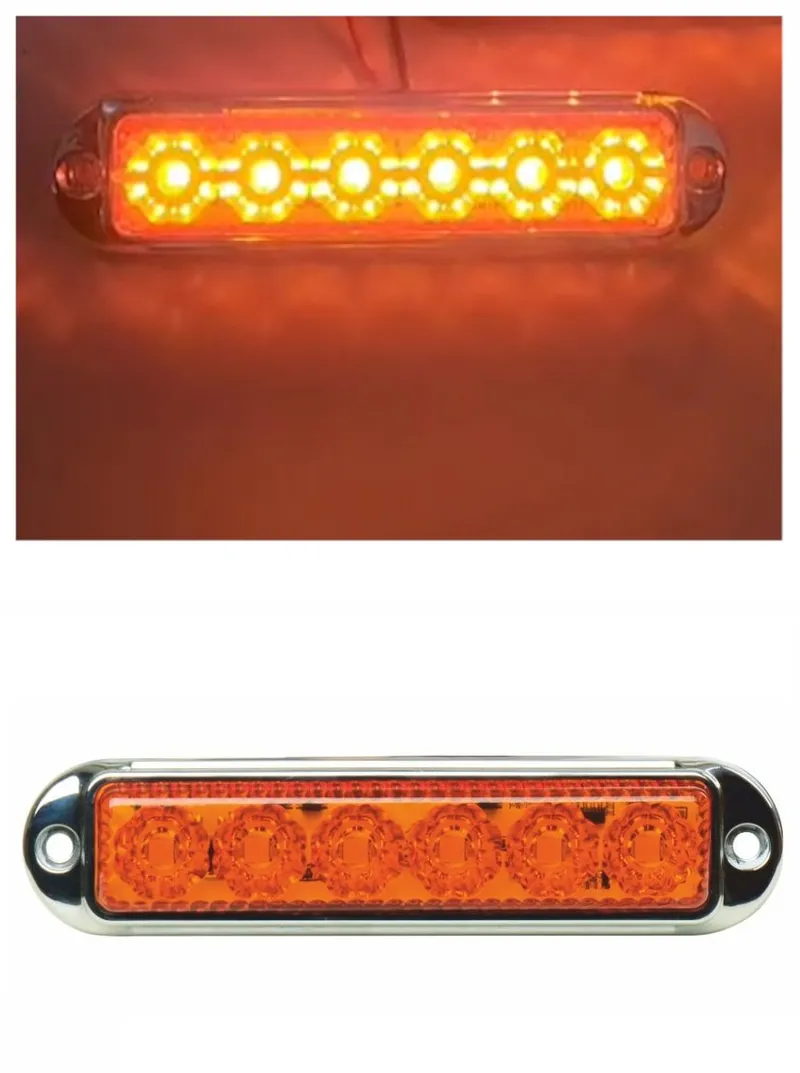 LED Габарит Маркер, 6 диода, хромирана рамка, Оранжев - 12V-24V - 0