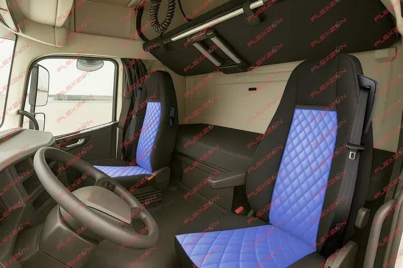 Комплект 1+1 тапицерия от еко кожа за VOLVO FH EURO 6 2016-2020 - синьо-черно - 0