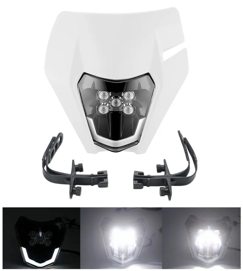 Маска с LED Фар за мотор, мотоциклет Бяла с къси и дълги светлини - Универсален модел за ENDURO / Trail / Streetfighter - 0