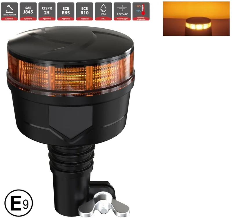 19W LED Аварийна Сигнална Лампа Маяк Буркан 30 Диода Оранжева Жълта 12V - 24V за монтаж на тръба - 0