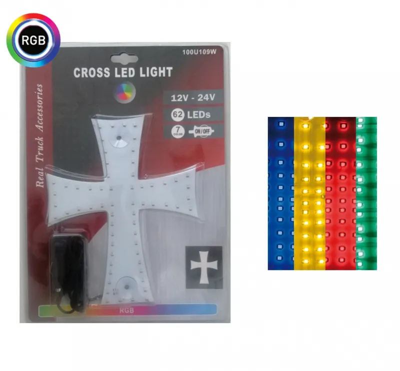 Диоден светещ кръст многоцветн RGB 84 LED ЛЕД 12V 24V 245 x 200 mm - 0