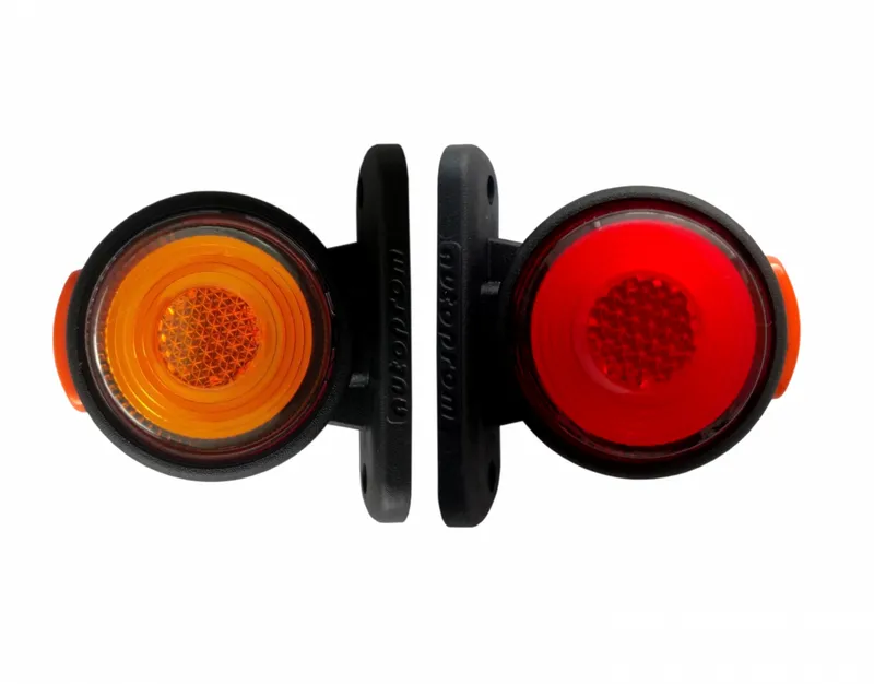 2 броя LED 12 - 24V Гумени Диодни Странични Маркери Рогчета Светлини Неон Ефект За Камион Ремарке Платформа Оранжево Червено - 0