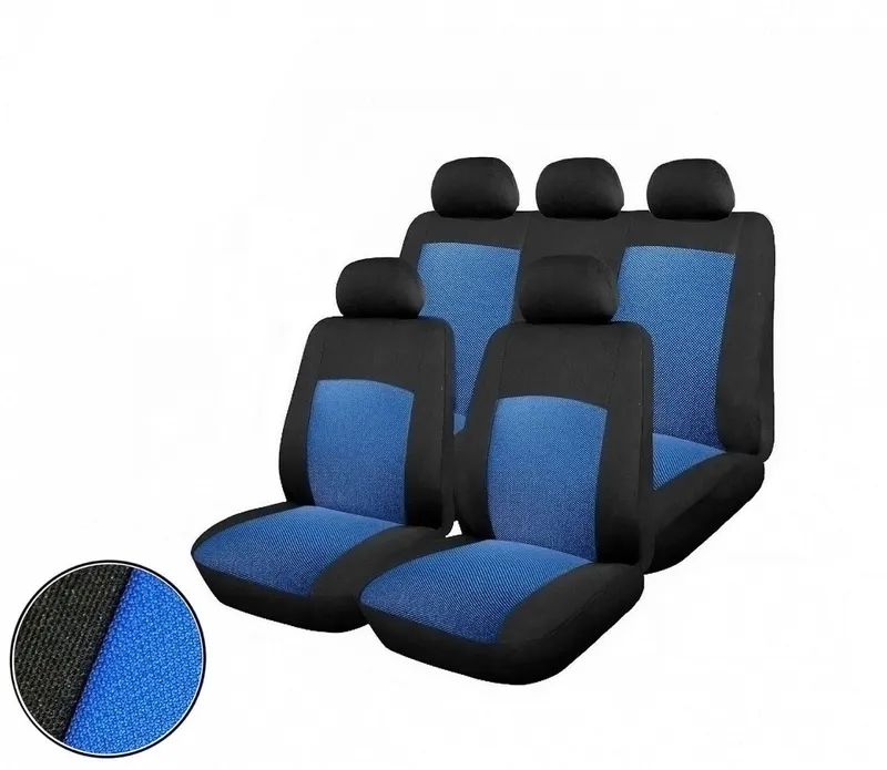 Пълен комплект авто тапицерия калъфи за седалки за Dacia Logan I 2004-2012, Dacia Logan II 2012+ синьо-черно - 0