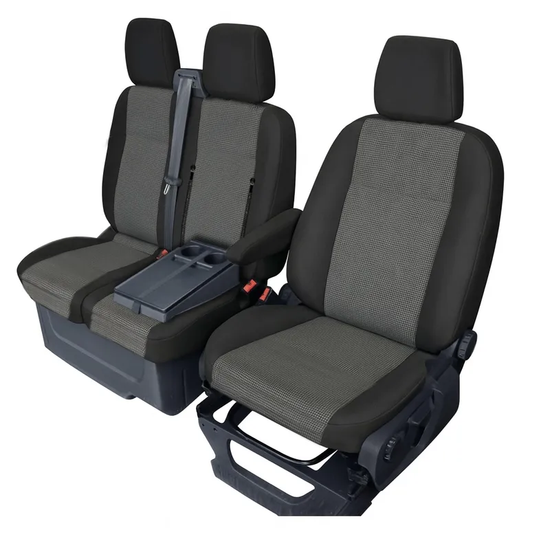 2+1 Комплект Тапицерия за Ford Transit Custom 2013-2023 с отвор на двойната седалка - черно - 0