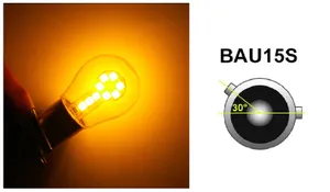 LED Лед Крушки, 18 SMD, Асиметрични, Разминати пинове (150°) , Offset, 1156, BAU15S, 12V, Оранжева Светлина
