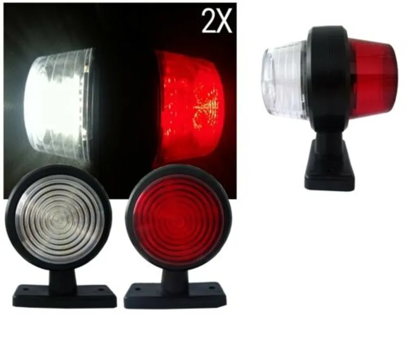 Комплект от 2 броя 12-24V ЛЕД LED Диодни Странични Маркери, Рогчета, Светлини За Камион, Ремарке, Каравана, Кемпер АТВ и др., бяло-червено - 0