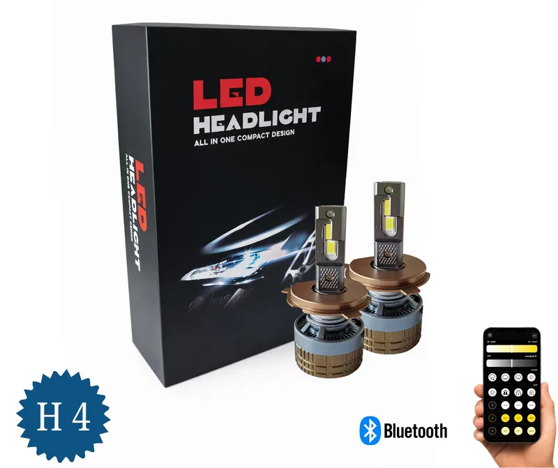Комплект Smart LED крушки H4 – къси / дълги светлини, Два цвята, CSP Dual Color 3500K – 6500K, Bluetooth приложение, CANBUS, 70W, 12–24V - 0