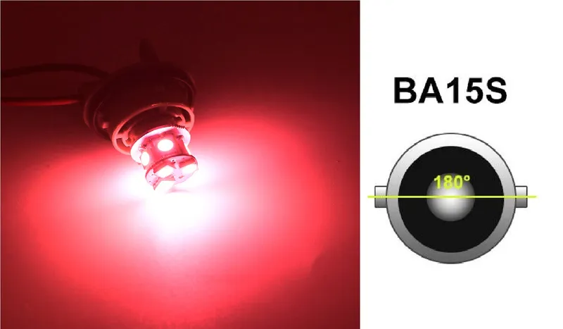 LED Лед Крушки, 22 SMD, BA15S 1156 (P21W), Срещуположни пинове (180°), Opposite, 12V, Червена Светлина - 0