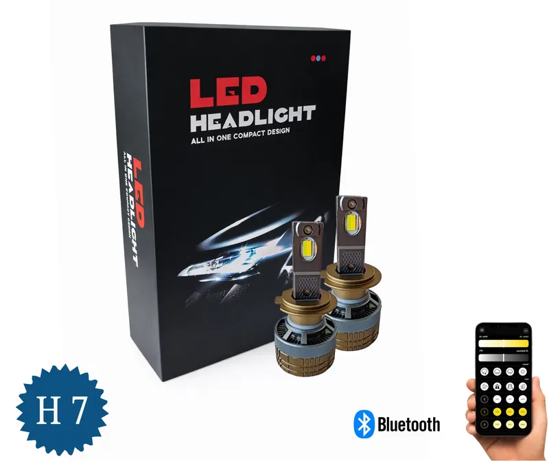 Комплект Smart LED крушки H7 – Два цвята, CSP Dual Color 3500K – 6500K, Bluetooth приложение, CANBUS, 70W, 12–24V - 0