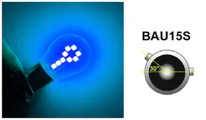 LED Лед Крушки, 18 SMD, Асиметрични, Разминати пинове (150°) , Offset, 1156, BAU15S, 12V, Синя Светлина