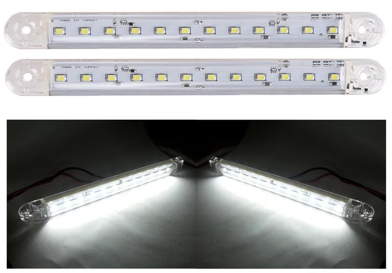 ЛЕД LED Бял Диоден Маркер Габарит Токос със 12 светодиода за камион ремарке бус ван каравана платформа 12V-24V - 1