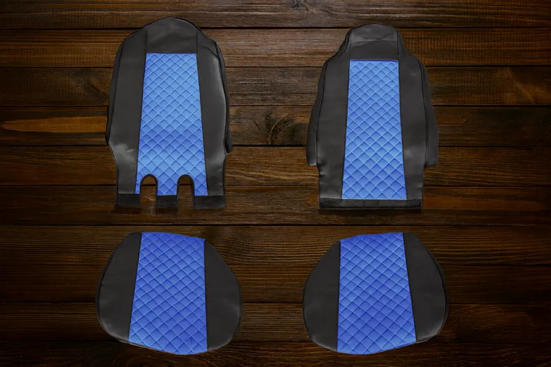Комплект 1+1 тапицерия от еко кожа за IVECO STRALIS S-WAY 2021 - синьо-черно - 1