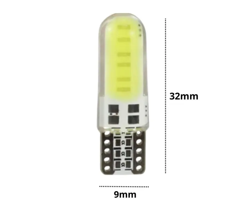 Комплект от 2 броя LED Лед Диодни Крушки за Габарит T10 W5W – COB LED, студено бяла светлина 6000K, 12V, CANBUS без грешки със силиконово покритие - 1