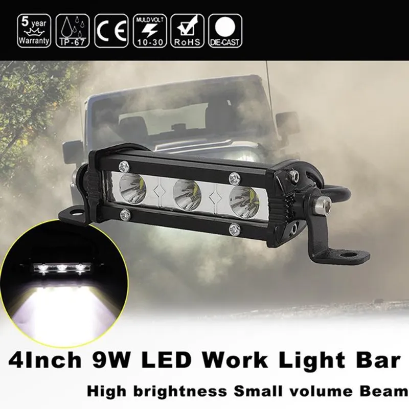 11 См Мощен LED бар с насочена Spot светлина 9W 3 LED 12V 24V За Мотор, АТВ, Джип, 4х4, Offroad, Камион - 1
