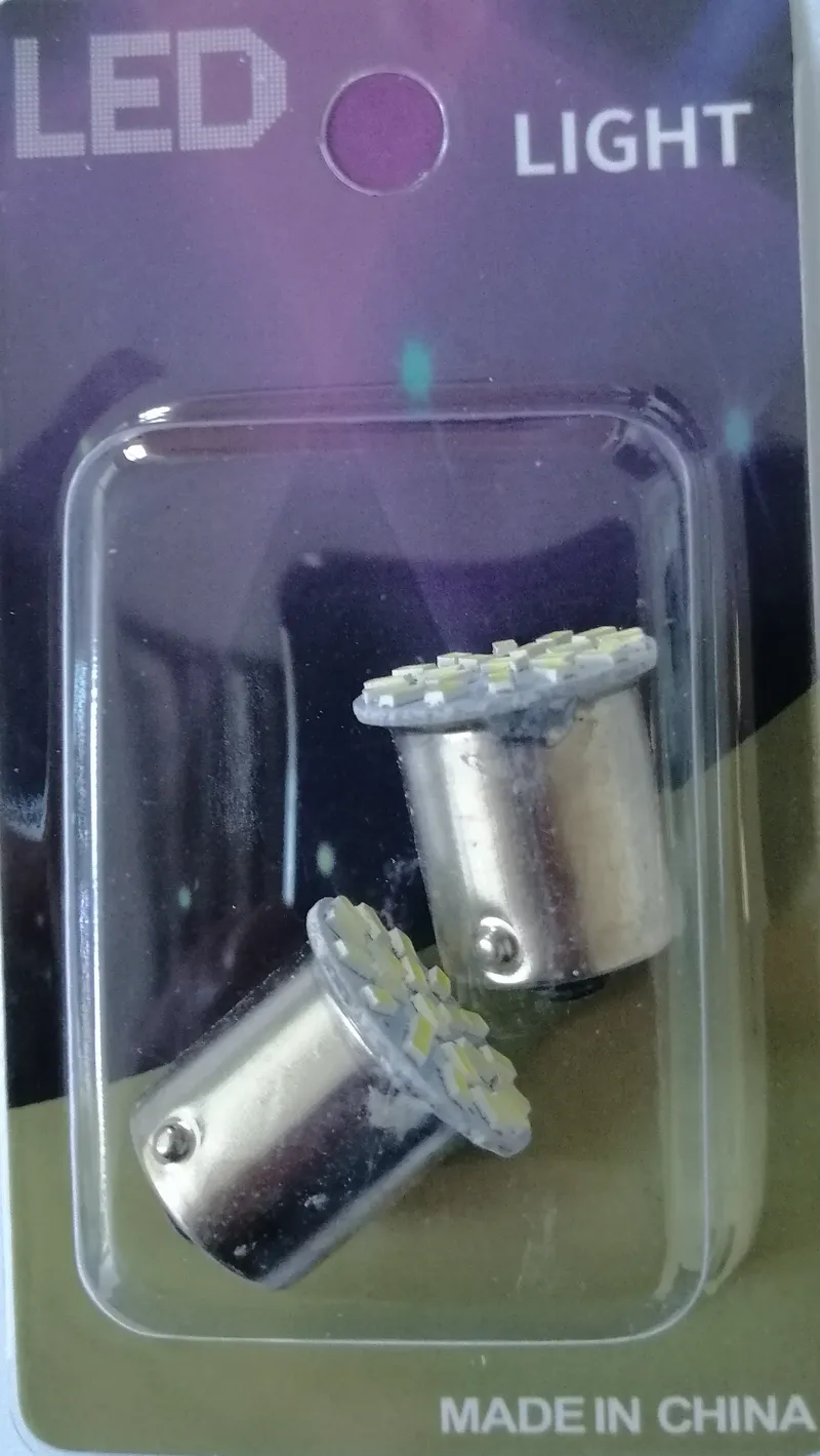 2 броя LED Крушки, 22 SMD BA15S 1156 (PY21W) 24V Блиц-Мигащи Бяла Светлина Срещуположни пинове (180°) в Блистер - 1