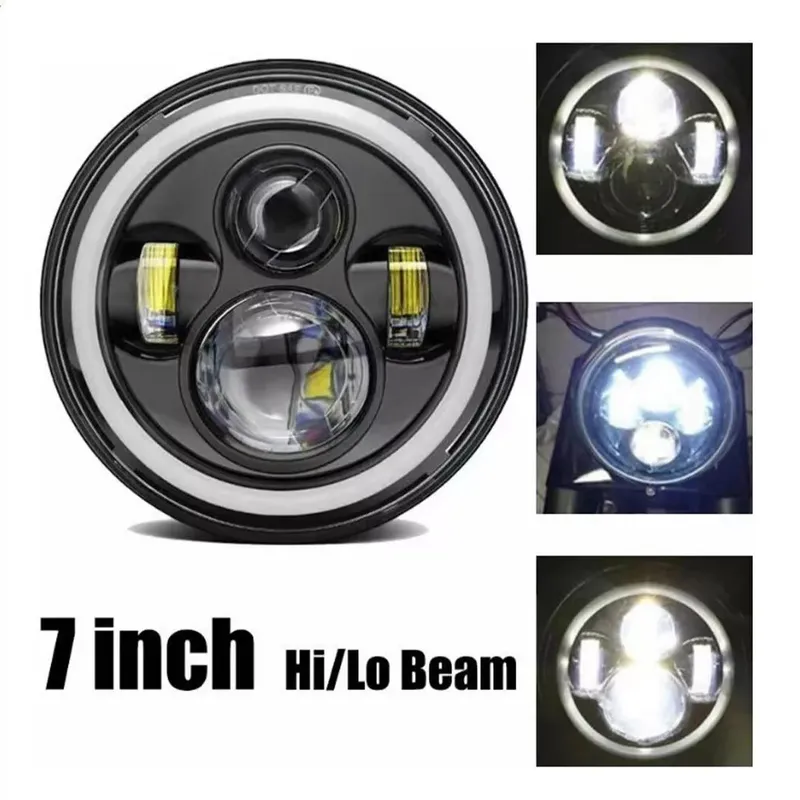 Универсален 7 инча 18см ЛЕД LED фар лампа халоген 12V-24V къси/дълги с DRL дневни светлини мигач бяло-жълто 6500lm за АТВ джип мотоциклет камион трактор и др. - 1