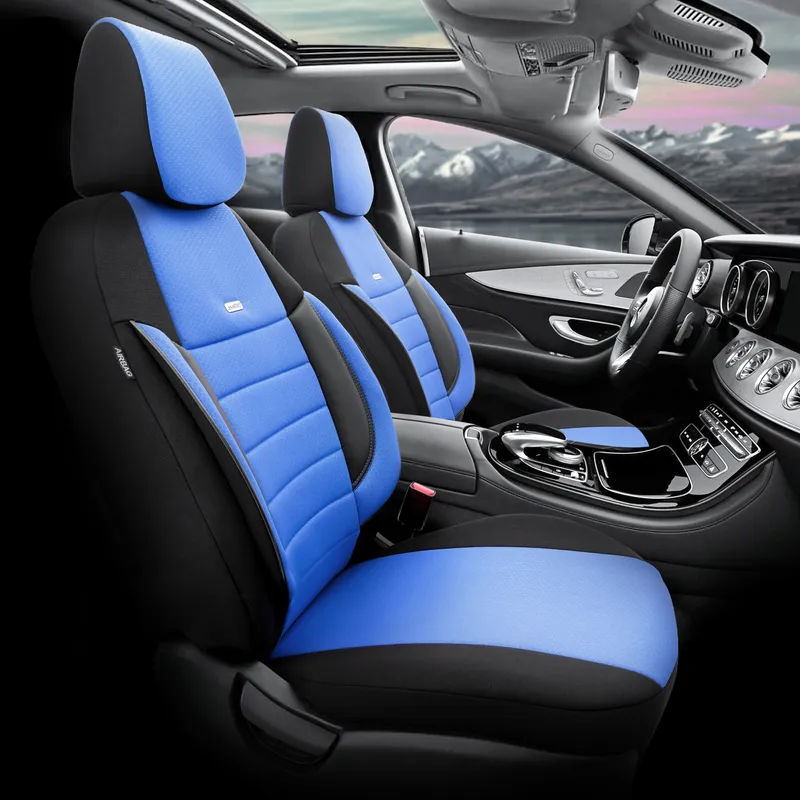 Комплект Тапицерия SelectedFit Pro Design by OTOM текстил с кожа – Черно-Синя, за Предни и Задни Седалки - 1