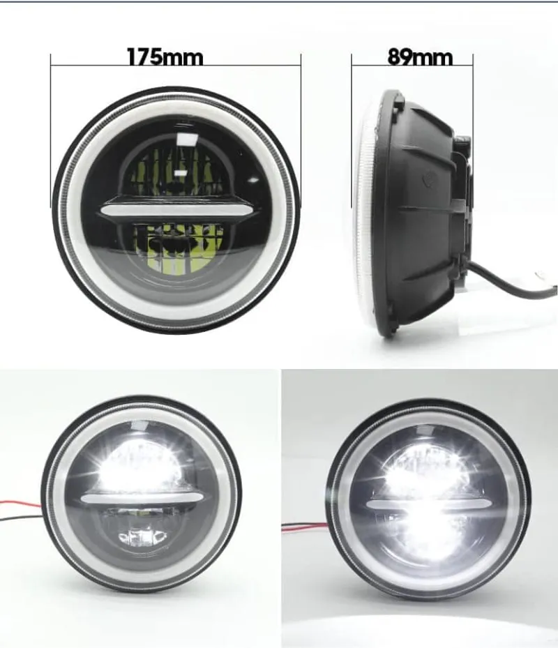 Универсален 7 инча 18см ЛЕД LED фар лампа халоген 12V-24V къси/дълги с DRL дневни светлини мигач бяло-жълто 7500lm за АТВ джип мотоциклет камион трактор и др. - 1