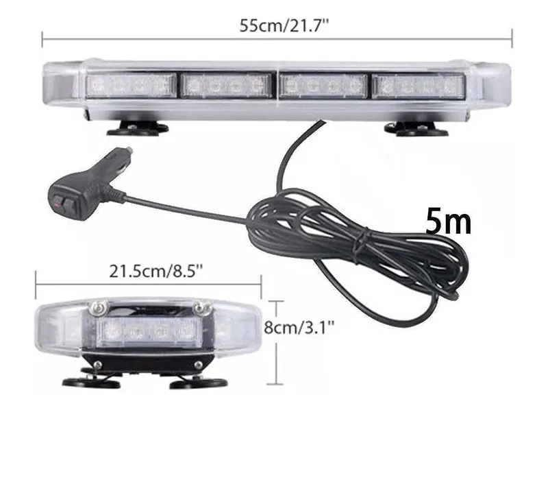 12V 24V Лед Led Диодна Мощна Аварийна Сигнална Лампа Буркан с Магнит 55см 10 режина Бяло Стъкло За Пътна Помощ Платформа Снегорин и др. - 1
