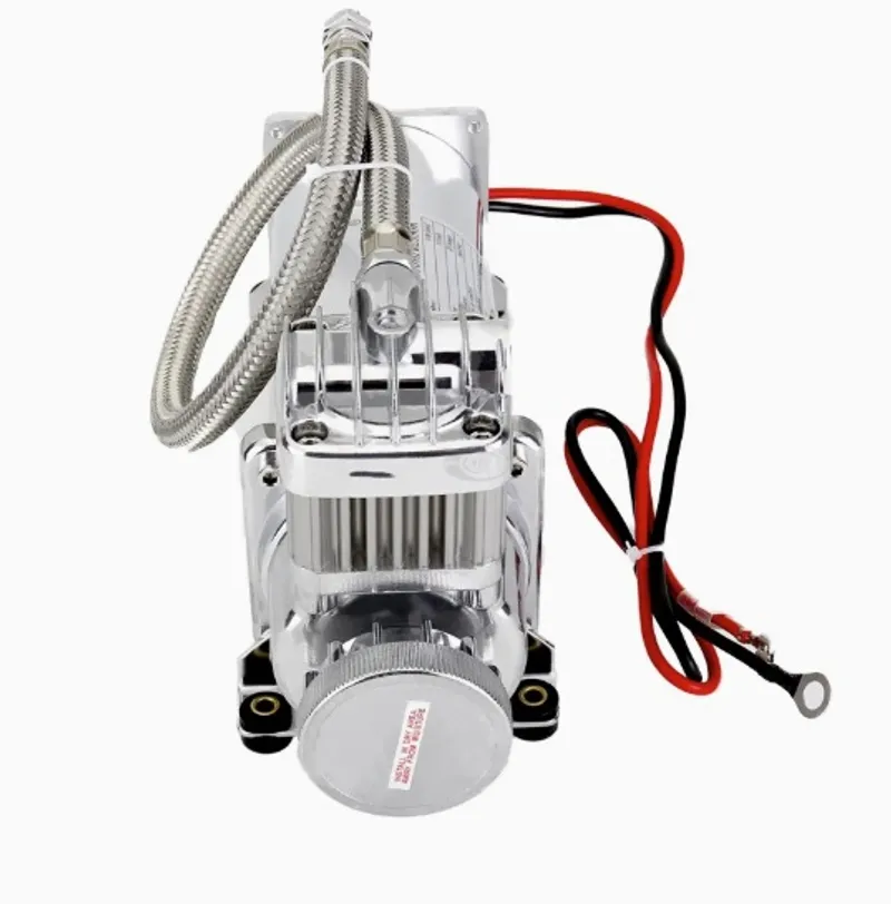 Преносим авто въздушен компресор 12V, 300 PSI, дебит 1.8 CFM, с метален маркуч - за пневматично окачване, офроуд, клаксони и въздушни системи - 1