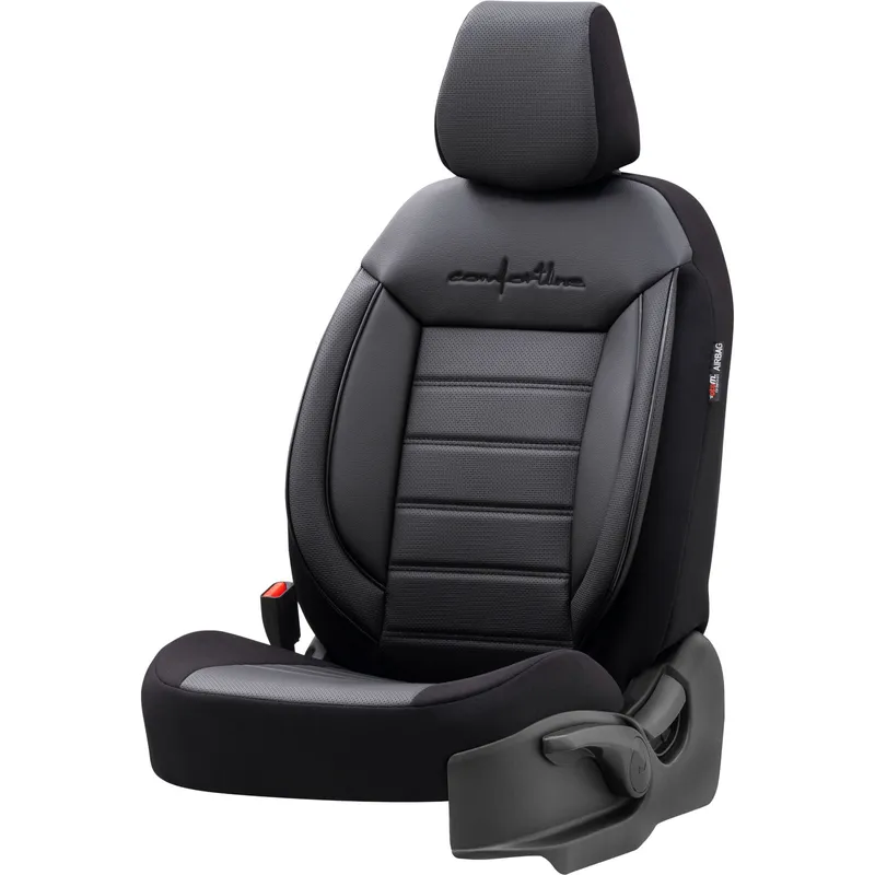Комплект Луксозна Тапицерия OTOM текстил с еко кожа COMFORT LINE Design – Черна с черен шев, за Предни и Задни Седалки - 1