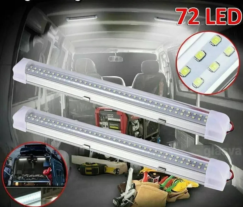 LED Лампа бяла светлина 72 LED, 12V, 6500K, 33 см – Алуминиев корпус, с кабел и букса за свързване - 1