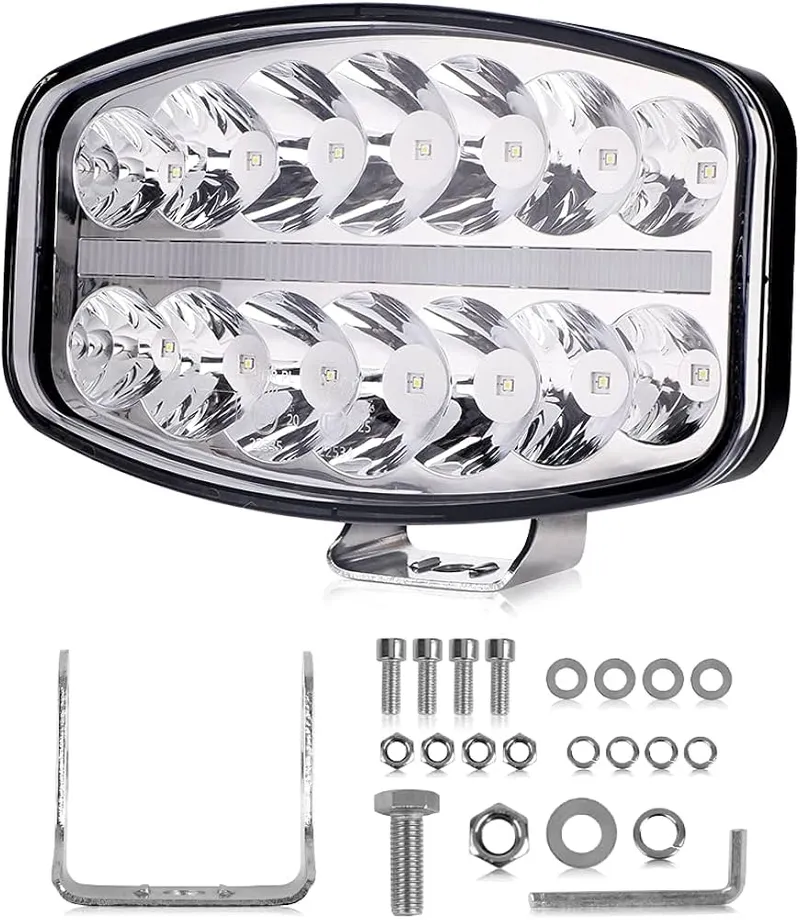 80W LED Лед Фар Халоген с DRL дневни светлини габарит бяло - оранжево неон ефект 24,5см x 13,9см, 4100lm, 12V - 24V, E-Mark Подходящ За DAF MAN Scania Volvo и др. - 1