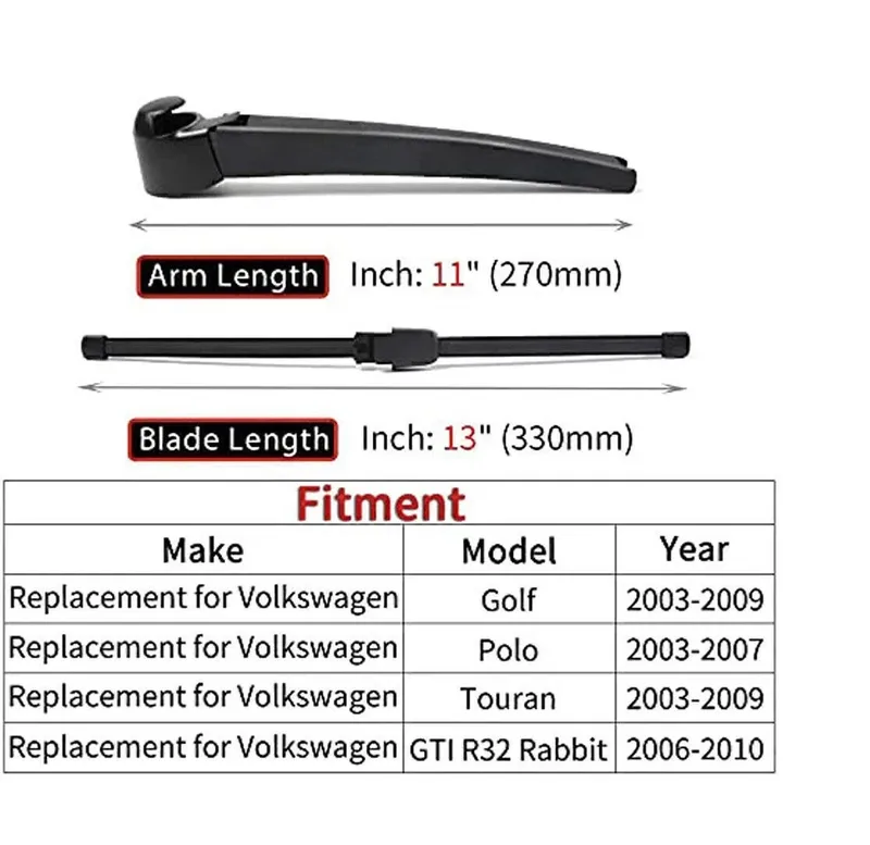 Комплект задна чистачка с рамо и перо 330mm за VW Golf Mk5 Hatchback, Polo, Touran, Golf 5 GTI R32 - 1