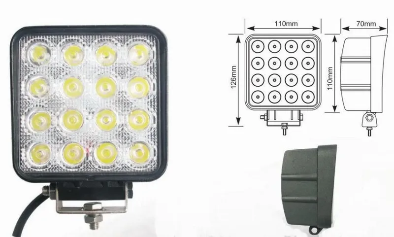 Универсален 48W Лед LED Халоген Фар Работна Лампа 12V - 24V с Насочена Spot Светлина за автомобил офроуд бус ван камион - 1