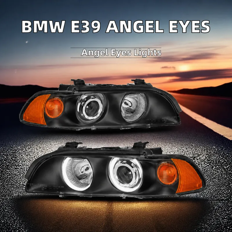 Комплект тунинг фарове с Angel Eyes за BMW 5-та серия E39 1997–2003г. черни с крушки - 1