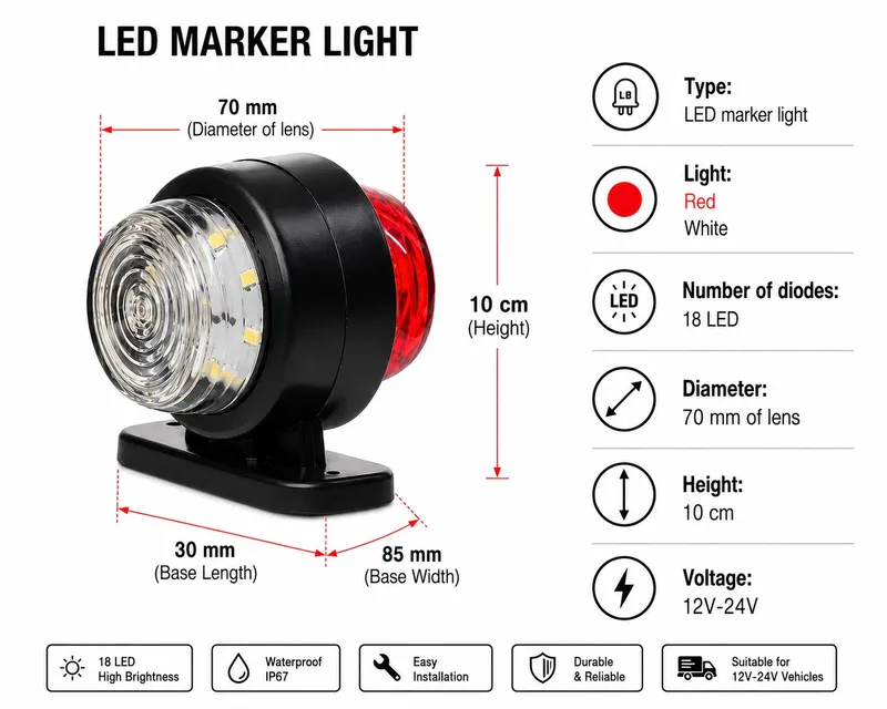 LED габарит маркер тип рогче 12V / 24V, IP67, За Камион, Ремарке, Полуремарке, Каравана и Специализирана Техника - 1