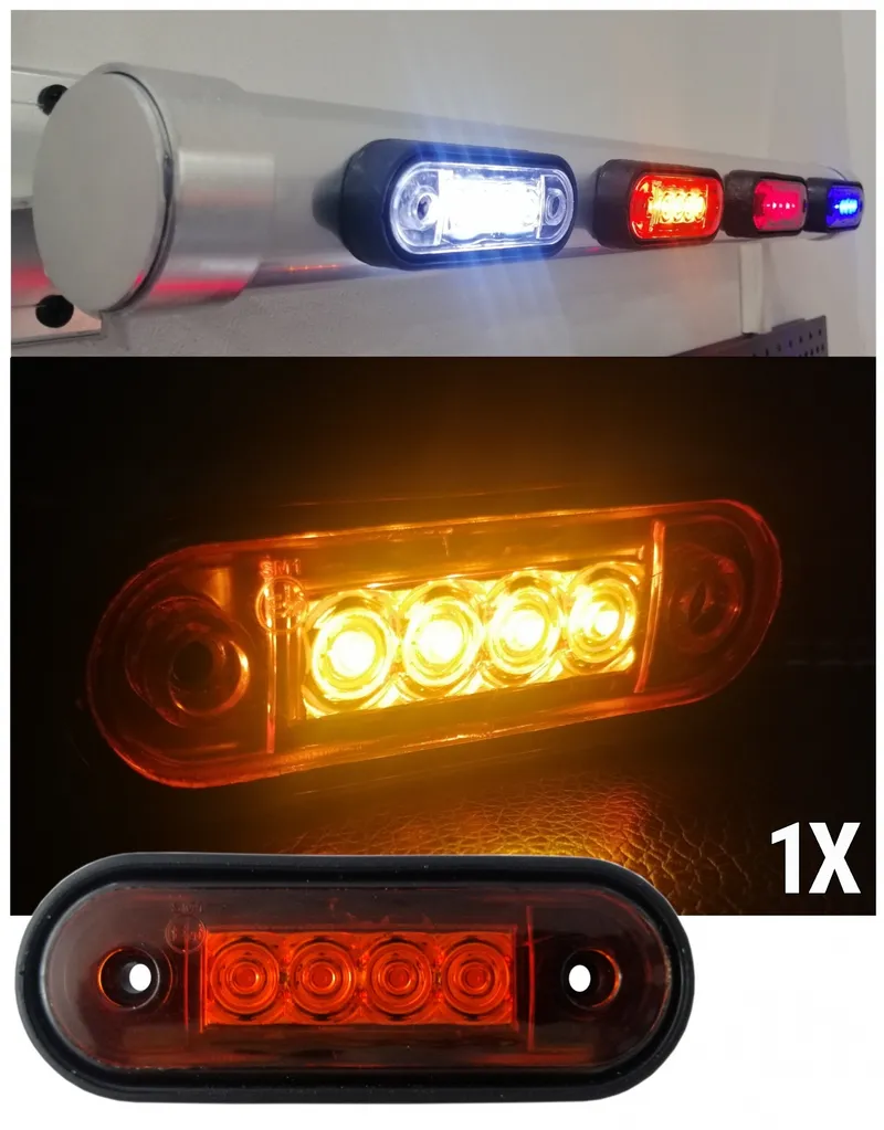 LED Маркер, Диоден Габарит, Токос, Оранжев, 12V-24V, Светлина За Камион, Бус, Ван, Ремарке, Каравана, Извит Гръб за Директен Монтаж на Ролбар, Булбар - 1