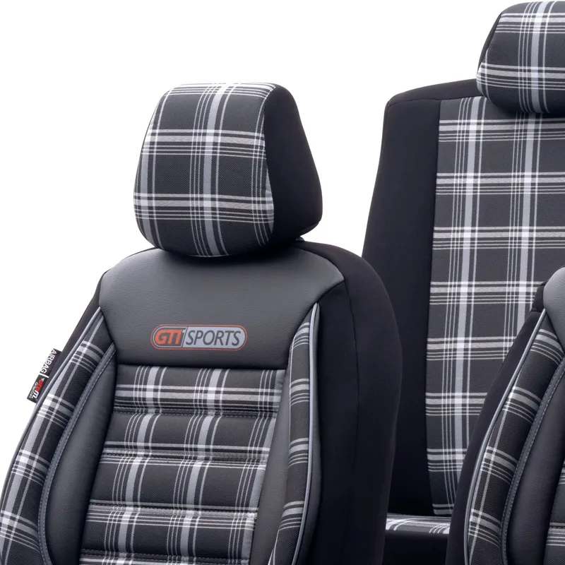 Комплект Луксозна Тапицерия OTOM текстил с еко кожа GTI SPORTS Design – Черна със сив шев, за Предни и Задни Седалки - 1