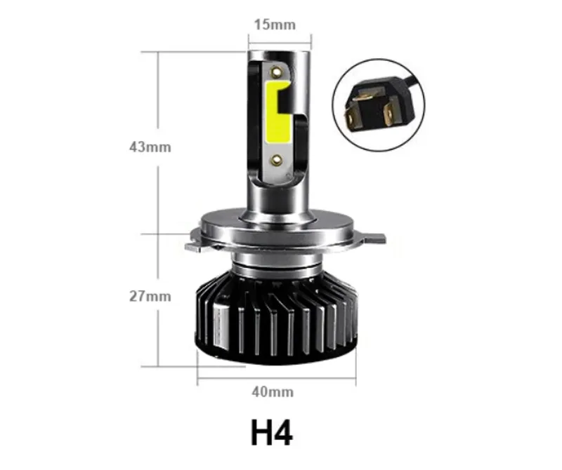 Комплект Умалени Мини LED Крушки H4 12V 24V 72W 10000lm За Фарове Can Bus без Грешки къси/дълги - 1