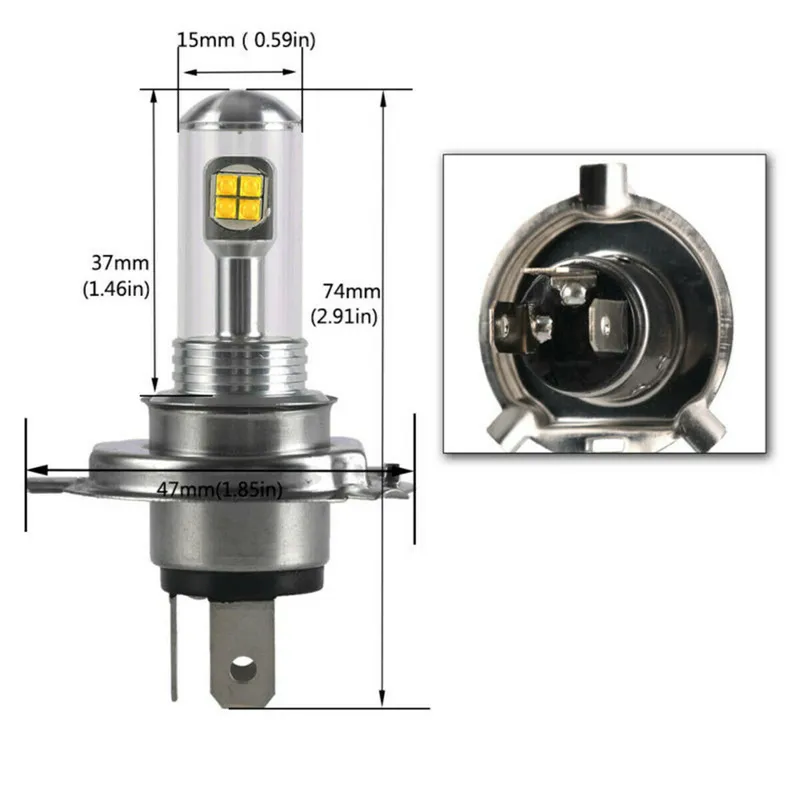 Комплект от 2 броя ЛЕД LED крушки за фарове H4 Х4 HS1 12V-24V Бели 6000k - 1
