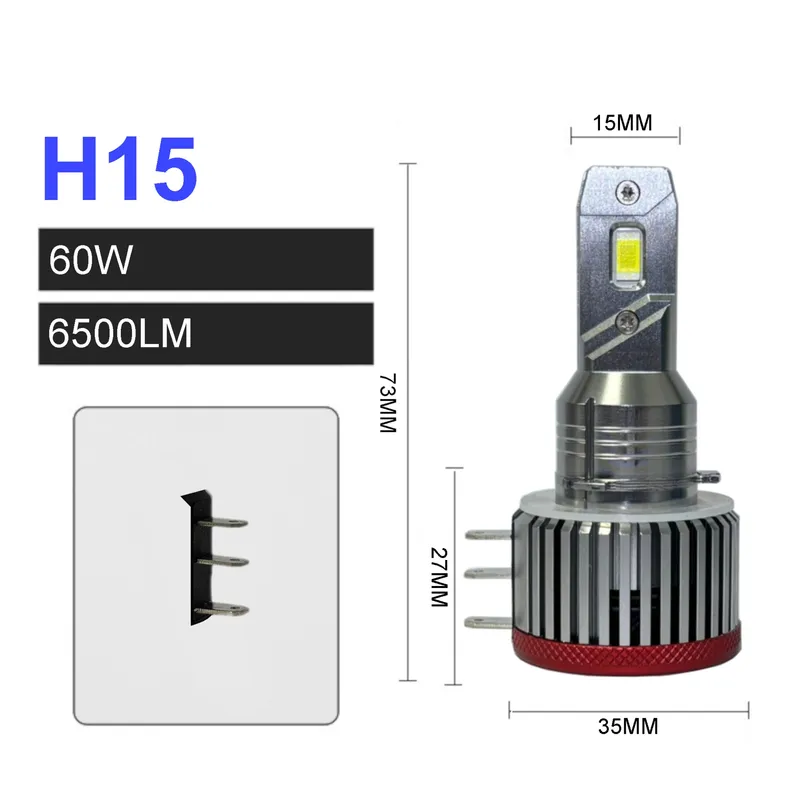 Комплект LED крушки H15 – 12V-24V 60W 6500LM 6000K CANBUS без грешки - 1