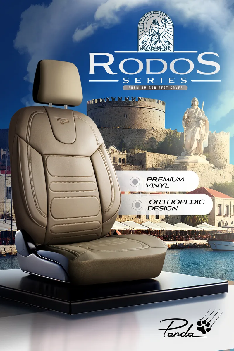 Комплект луксозна универсална тапицерия PANDA RODOS – Еко кожа, Бежово, За предни и задни седалки - 1