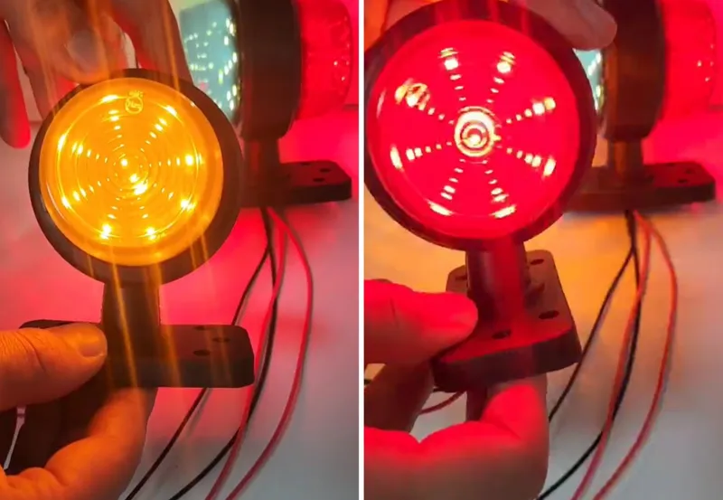 Опушен LED габарит маркер тип рогче 12V-24V, оранжево-червено - за ремаркета, платформи, камиони и др. - 1
