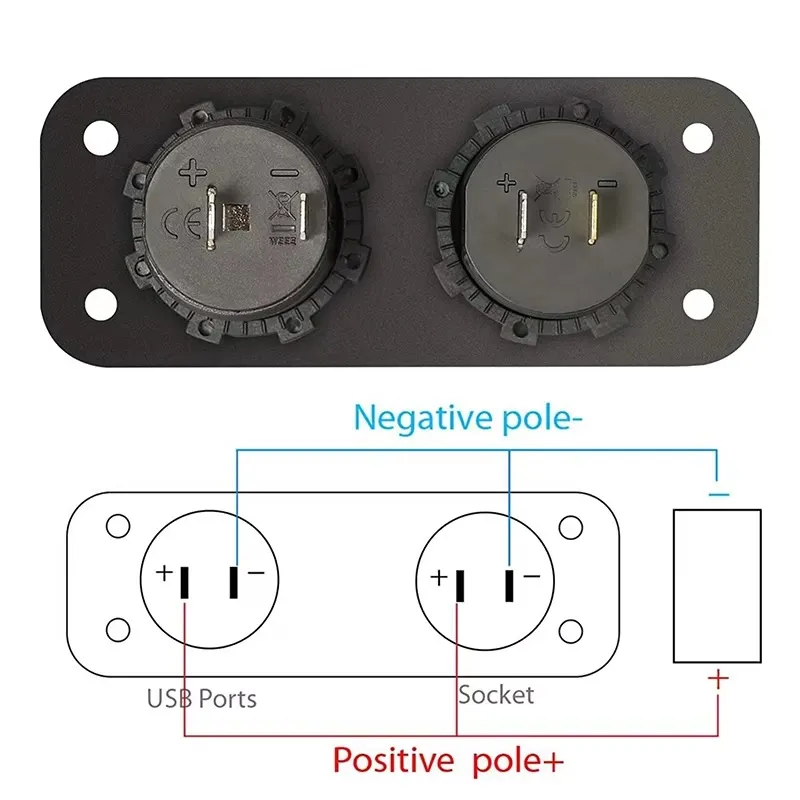 Универсален Панел за вграждане табло с 2бр USB зарядно 4.2А с 12V изход гнездо за запалка за кола каравана лодка и др. - 1