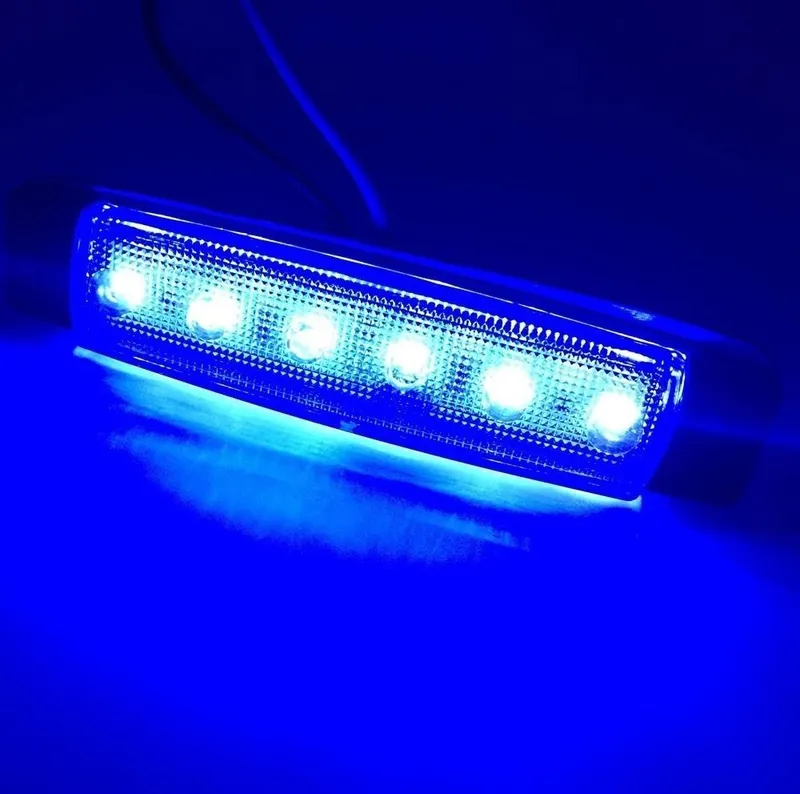 Светодиоден Маркер, габарит, токос, рибки, рибка, светлина със 6 LED ЛЕД за камион, бус, ван, ремарке, каравана, платформа, 12V син, сини - 1