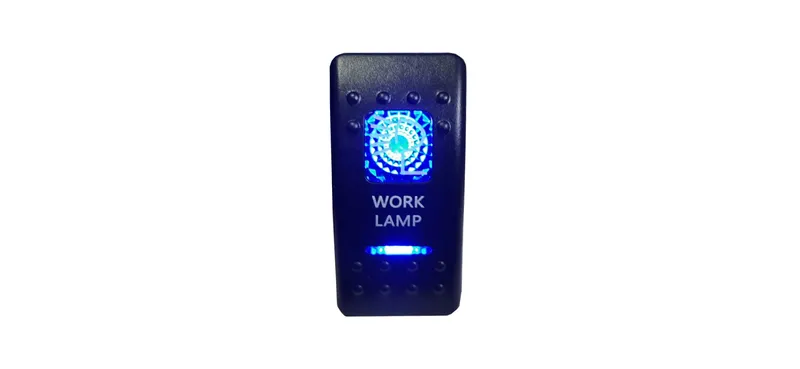 Копче, Бутон, За Вграждане, за LED Лед Бар, Халоген,Работна Лампа, Светлини, 12V - 24V, Надпис  WORK LAMP , Синя Светлина - 1