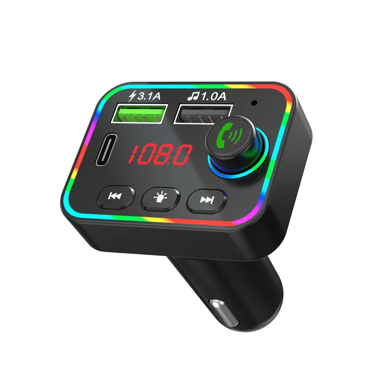 FM радио трансмитер зарядно телефон HZ-BT-F4, 87.5 MHz до 108.0 MHz Bluetooth 2x USB черен с подсветка 12V - 24V - 1