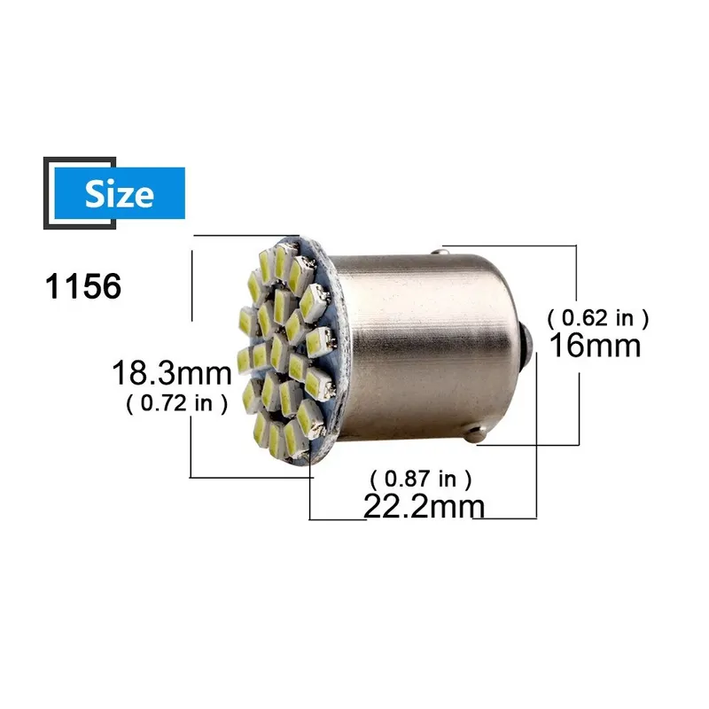 LED Лед Крушки, 22 SMD, BA15S 1156 (P21W), BAU15S 1156 (PY21W), 12V - 24V, Бяла, Оранжева, Червена, Синя Светлина - 1