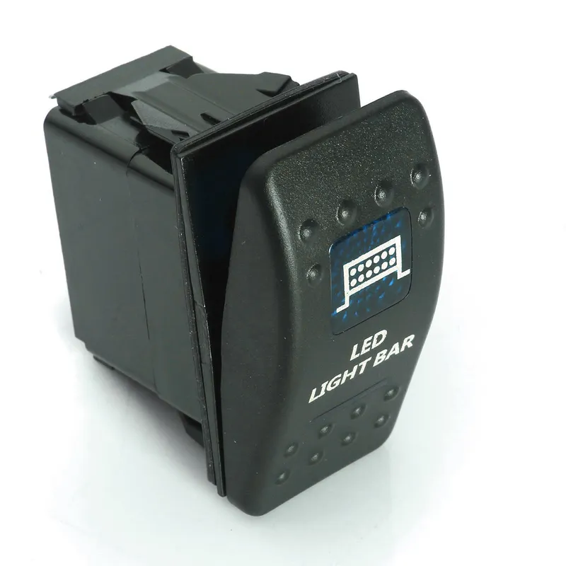 Копче, Бутон, За Вграждане, за LED Лед Бар, Халоген, Светлини, 12V - 24V, Надпис  LED LIGHT BAR , Синя Светлина - 1