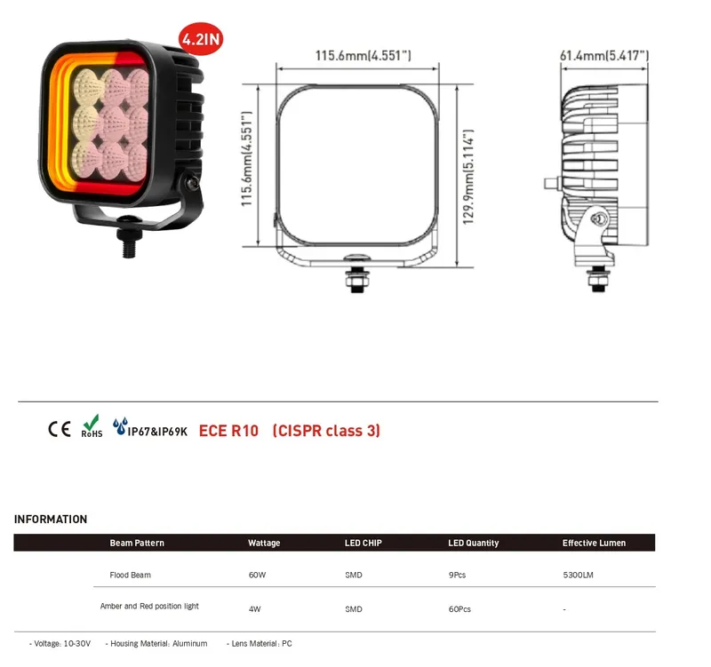 64W LED Халоген Бял, Разпръсната светлина с жълта и червена DRL светлина 12V-24V - 1